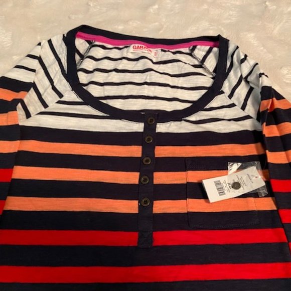 Garage Striped Henley Top Ladies Junior Size XS NWT - Picture 2 of 11